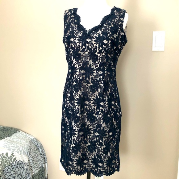 Ann Taylor Crochet Navy Blue Lace Dress - Picture 1 of 5